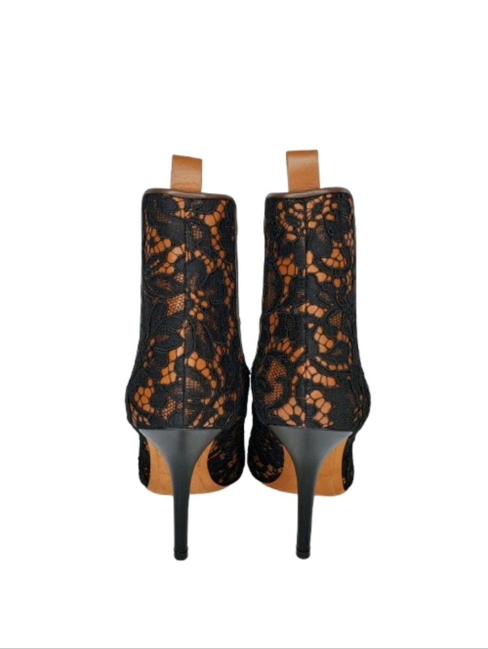 Givenchy Palma Black Lace & Caramel Leather Heeled Ankle Boots - Picture 4 of 8